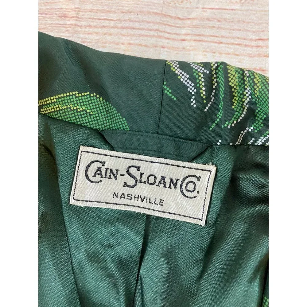Vintage Cain Sloan Peacock Green Dressing Coat - L/XL - Picture 8 of 12